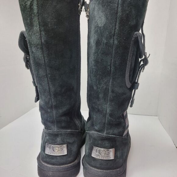 UGG Australia Women's 1895 Retro Cargo Tall Zip Black Sheepskin Boots Size 7 - Picture 4 of 9